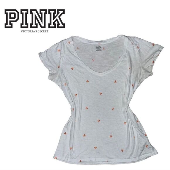 Victoria’s Secret white T-shirt with pizza pattern - Picture 1 of 7